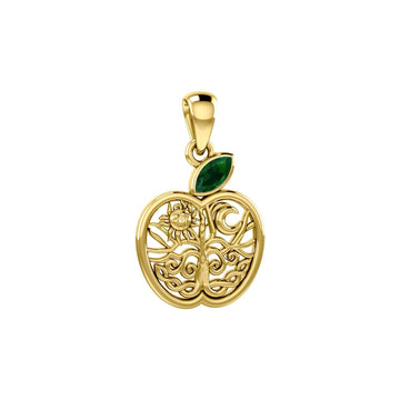 Celtic Spiritual Fruit Apple with Tree of Life 14K Solid Gold Pendant with Gemstone GPD5986 - Jewelry